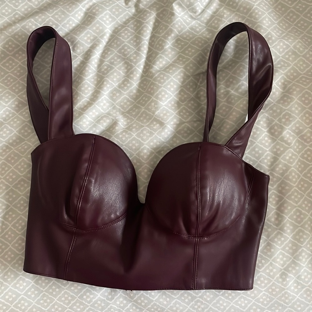 Cropped maroon  faux leather tank top